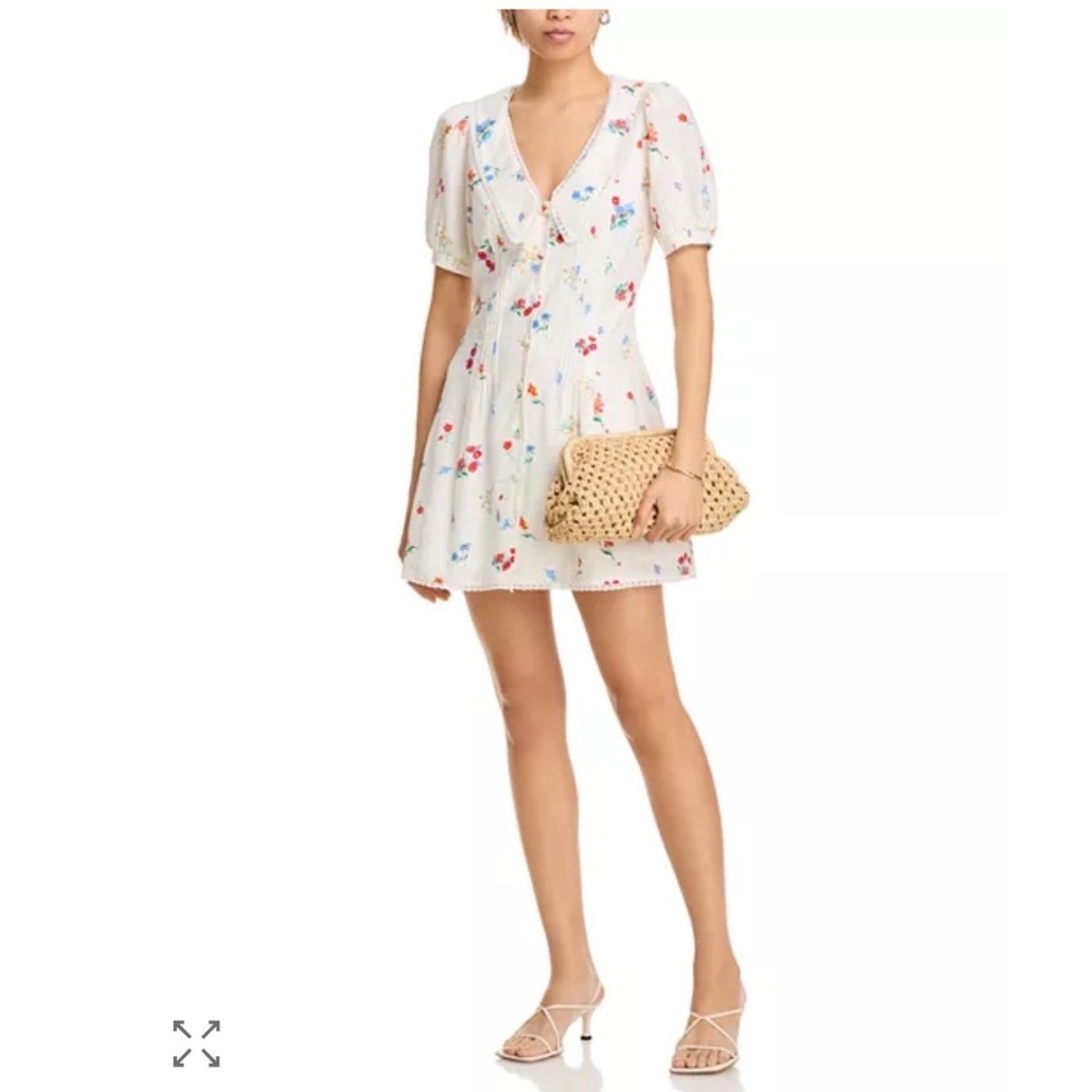 WAYF Berkley Collar Linen Blend Floral Mini Dress Women's Size Medium